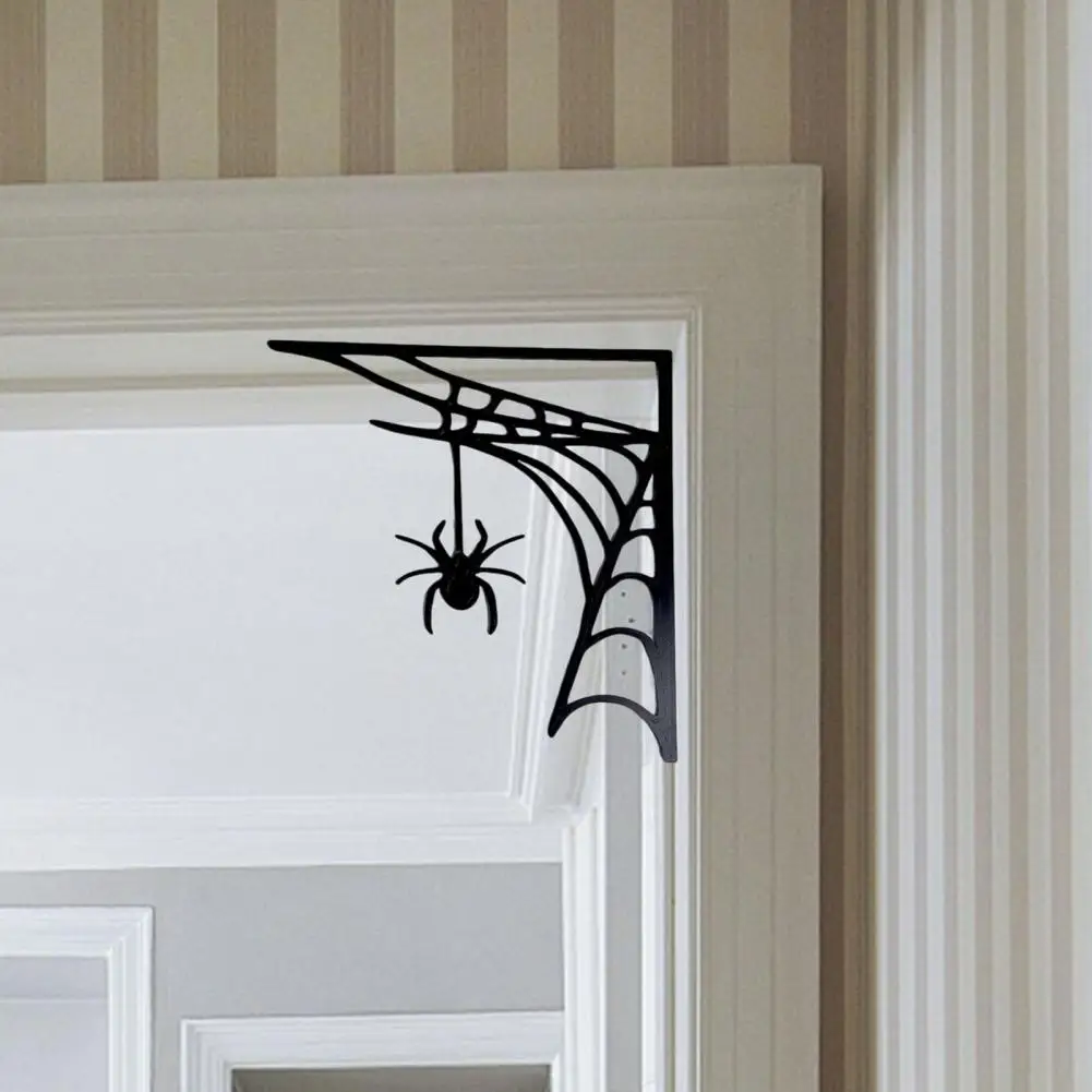 

Door Sitter Decoration Rustic Wooden Spider Web Door Frame Decoration with Black Spider Ornament for Home Office Halloween Theme