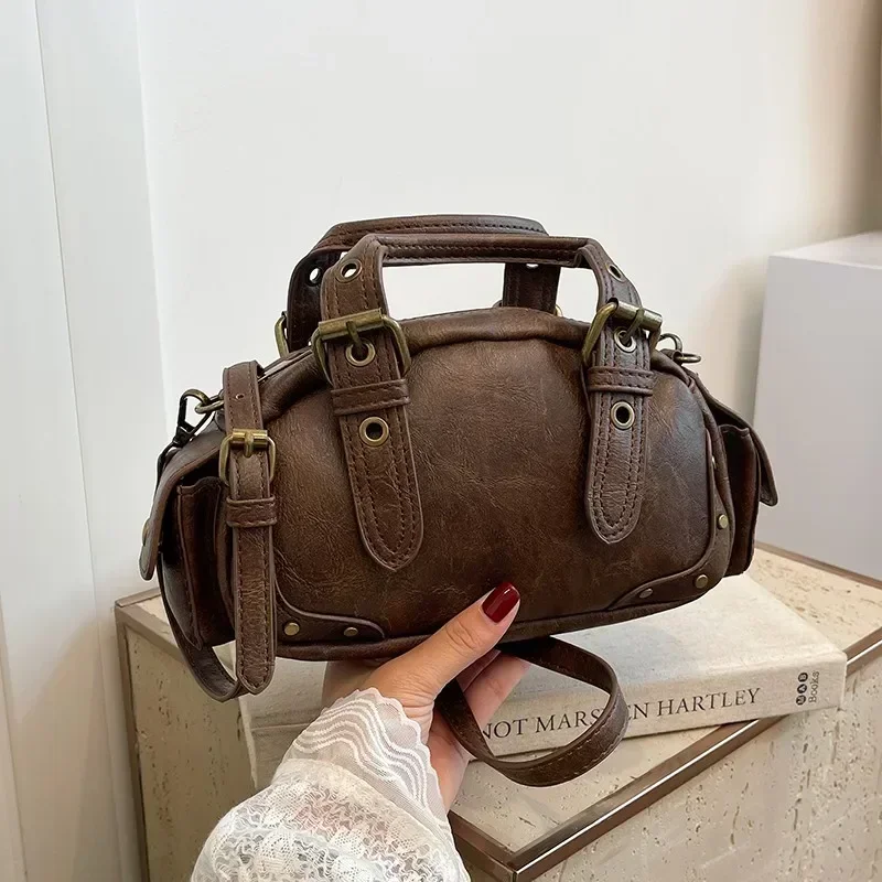 Maillard Boston Handbag Women 2024 New Retro Motorcycle Bag Handbag Versatile Mini Hand-held Shoulder Crossbody Bag Paquete