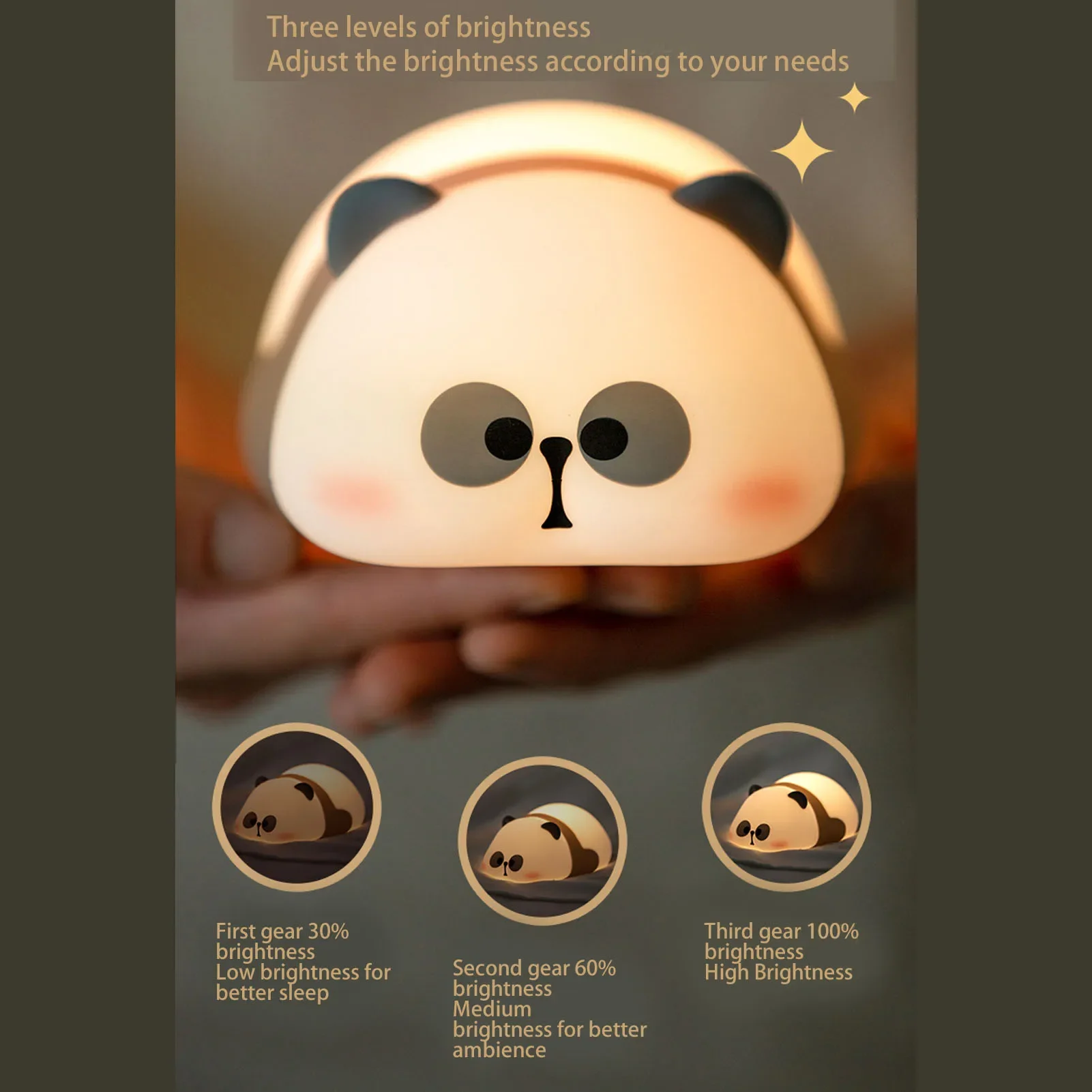 Cute Panda Animal Touch Lamp Soft LED Lighting Rechargeable Table Lamp Nursery Night Light for Bedroom