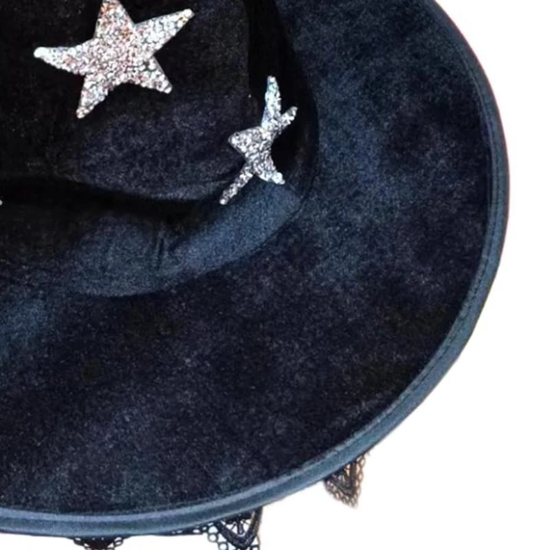 

F19F Skin Friendly Witch Hat with Star Pattern for Halloween Headpieces School Parties Performances Carnivals Party Costume