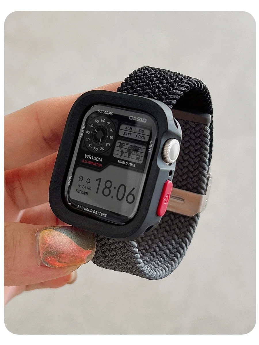 Candy Silicone Case+Strap For Apple Watch Series 9 8 7 45mm 41mm Band SE 6 5 4 44mm 40mm Nylon correa Strap iwatch Ultra 2 49mm