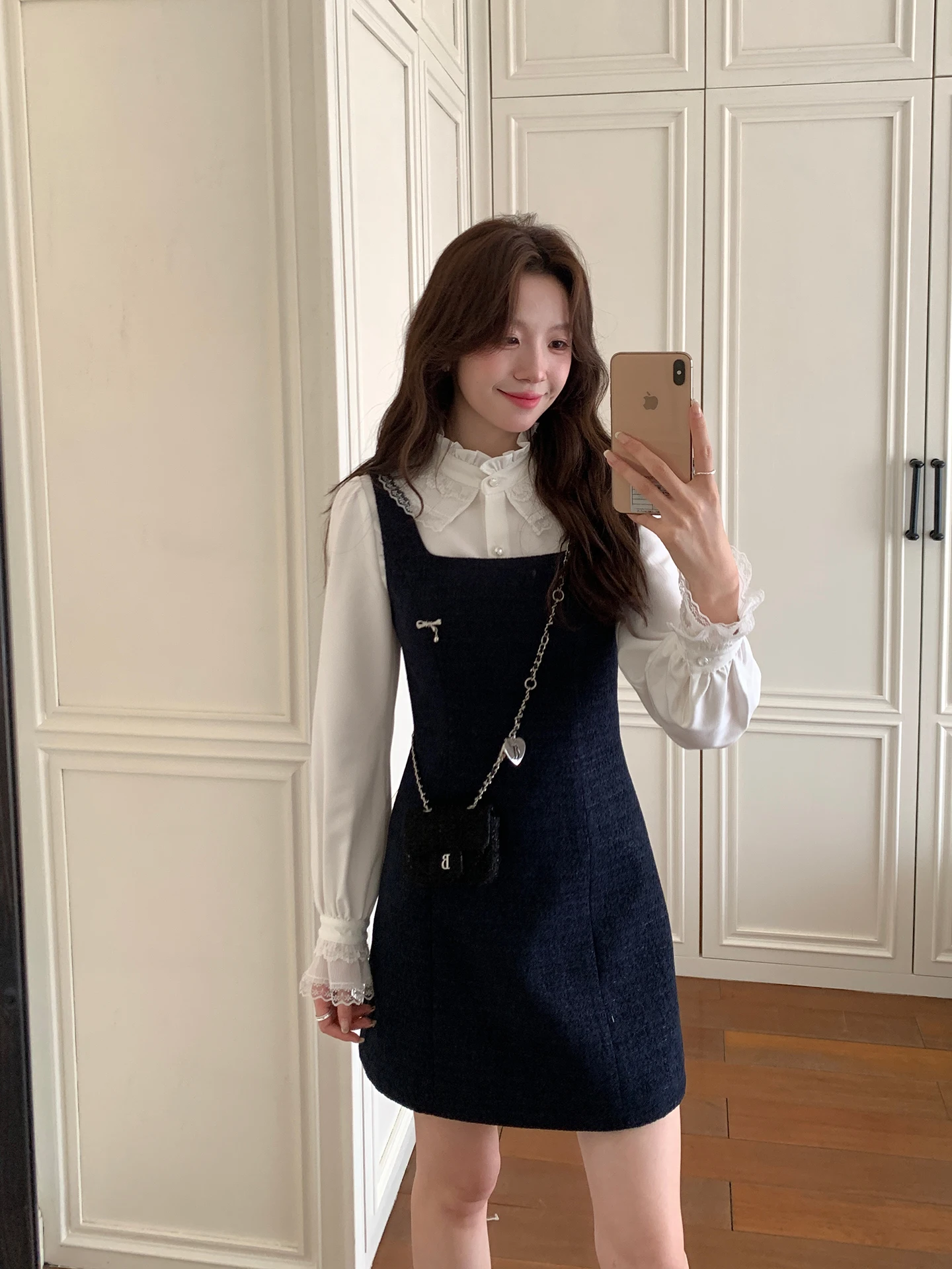 

Комплект Even-wen Inverted Paris Korean High nce Sensation Autumn Winter Ele k Blue Dr Ladylike Faion Set