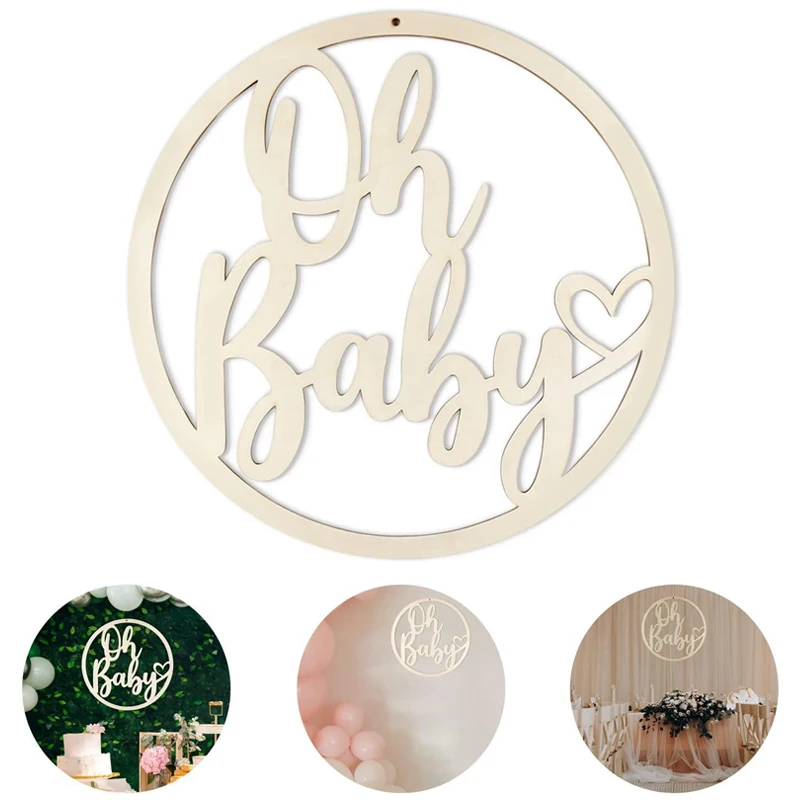 YOMDID Oh Baby Wood Sign Wooden Letter With String Birthday Shower Decoraion Gender Reveal Party Wall Sign Wedding Supplies