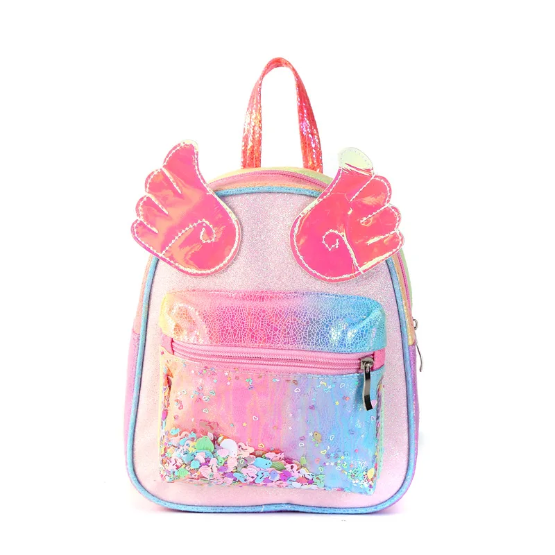 New Colorful Children's Backpack Cute Rainbow Laser Shoulder Bag Children Cartoon Sequins Glitter Large Capacity School Bag