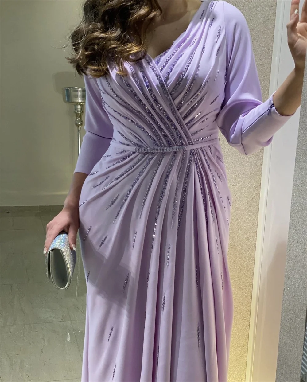 Jessica Roxo Mangas Compridas Prom Dress Lantejoulas Vestidos De Noite De Casamento Elegante Senhora Vestidos De Festa De Jantar فساتين سهرة