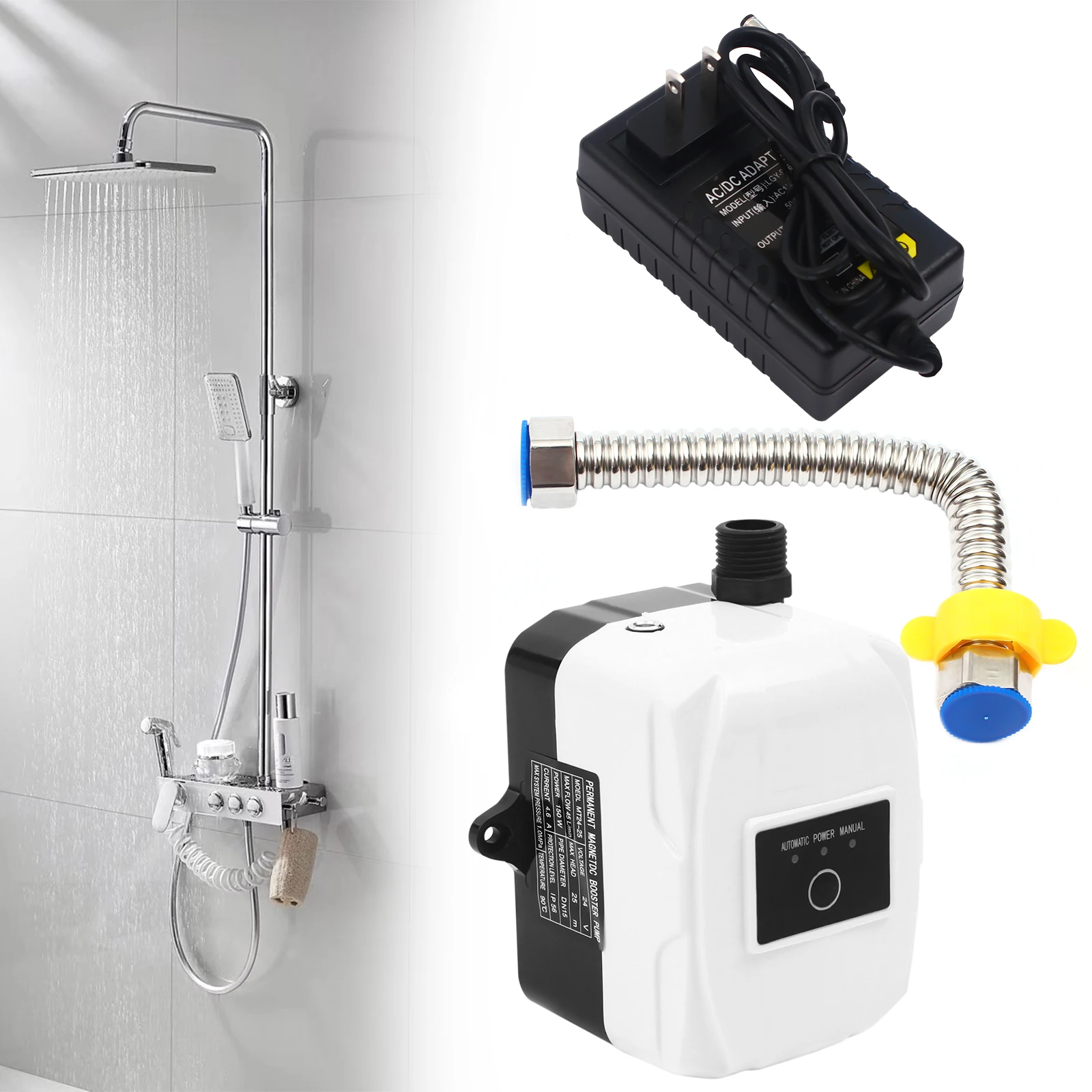 Intelligent&Easy-Install Booster Pump - Auto/Manual Modes (Auto On/Off With Tap), 3 Indicator Lights Show Real-Time Status