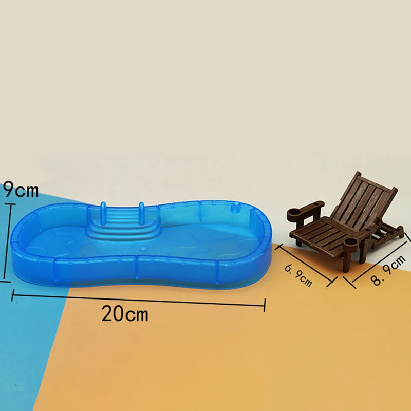 Casa de Boneca Conjunto Simulador, Mini Piscina, Círculo, Cadeira de Praia, Modelo, Fofo, 1 Conjunto