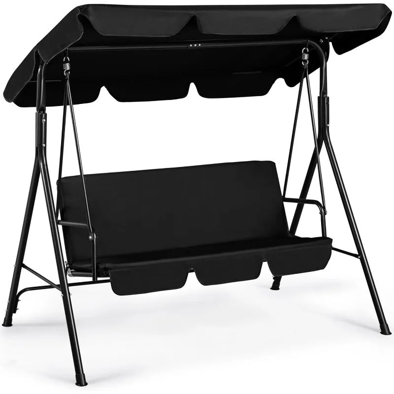 

3-Person Outdoor Patio Swing Chair, Canopy Swing w/Removable Cushion, Convertible Canopy Hanging Swing Glider Lounge Chair