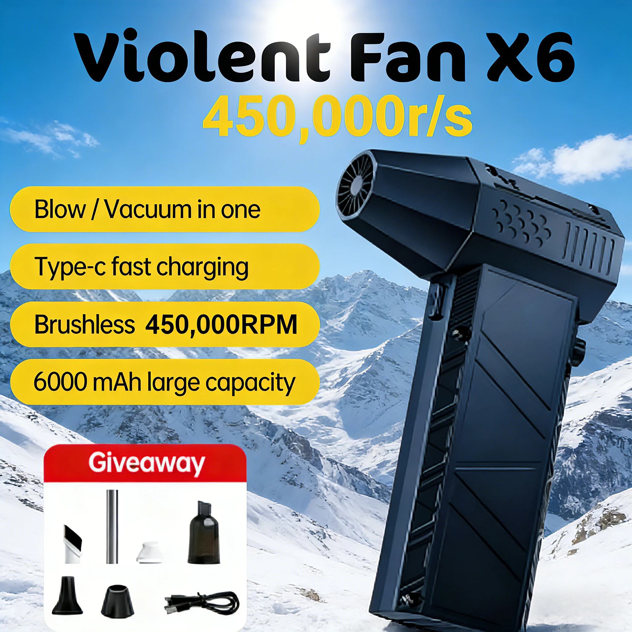 Peniup Udara Turbofan Berdaya Tinggi 130000RPM – Motor Tanpa Sikat |   Pembersih Genggam Kecepatan Variabel