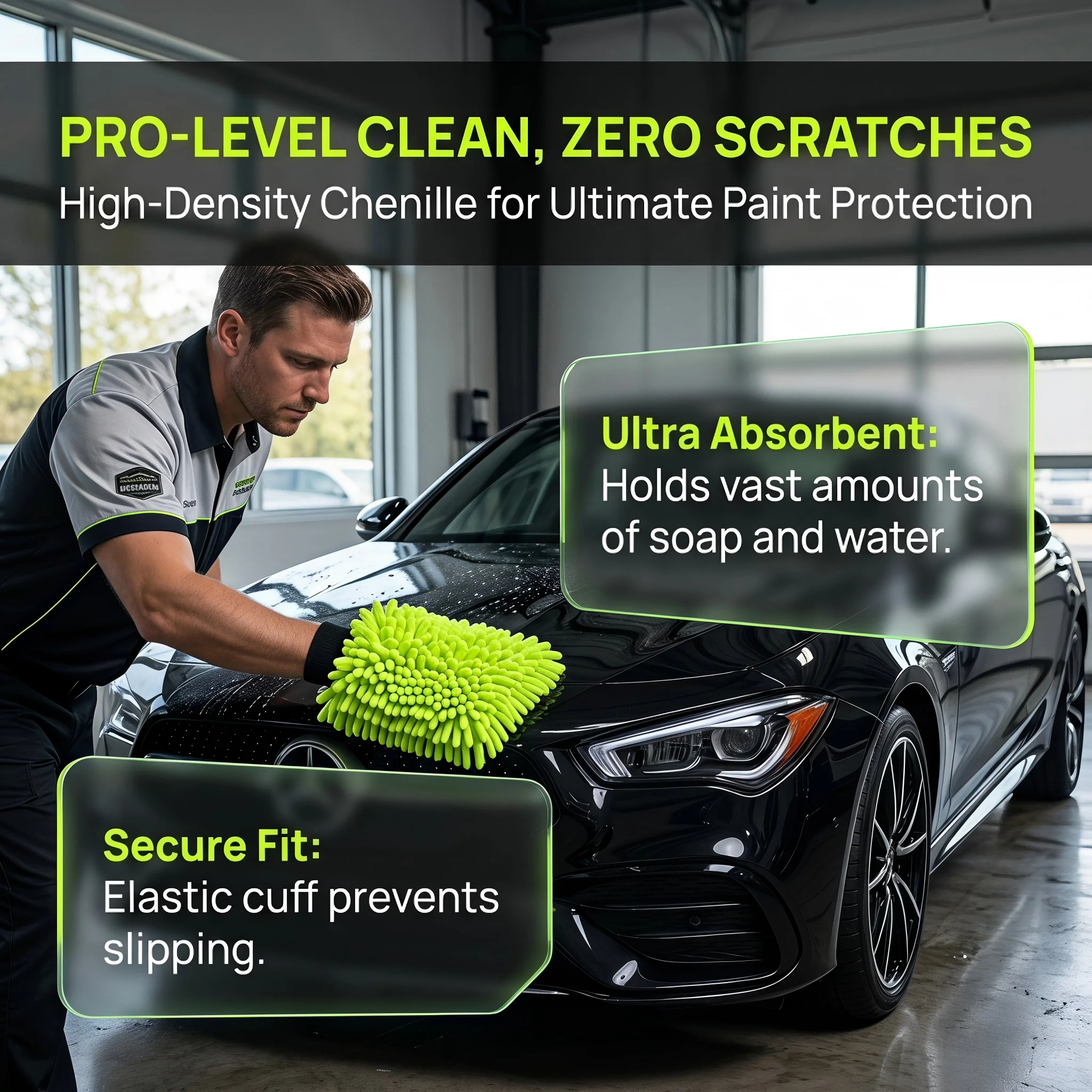 Microfiber Car Wash Gloves 1/2PCS, Electric Bike Cleaning Mitt, Lint Free Scratch Resistant High Density Chenille Cleaning Glove