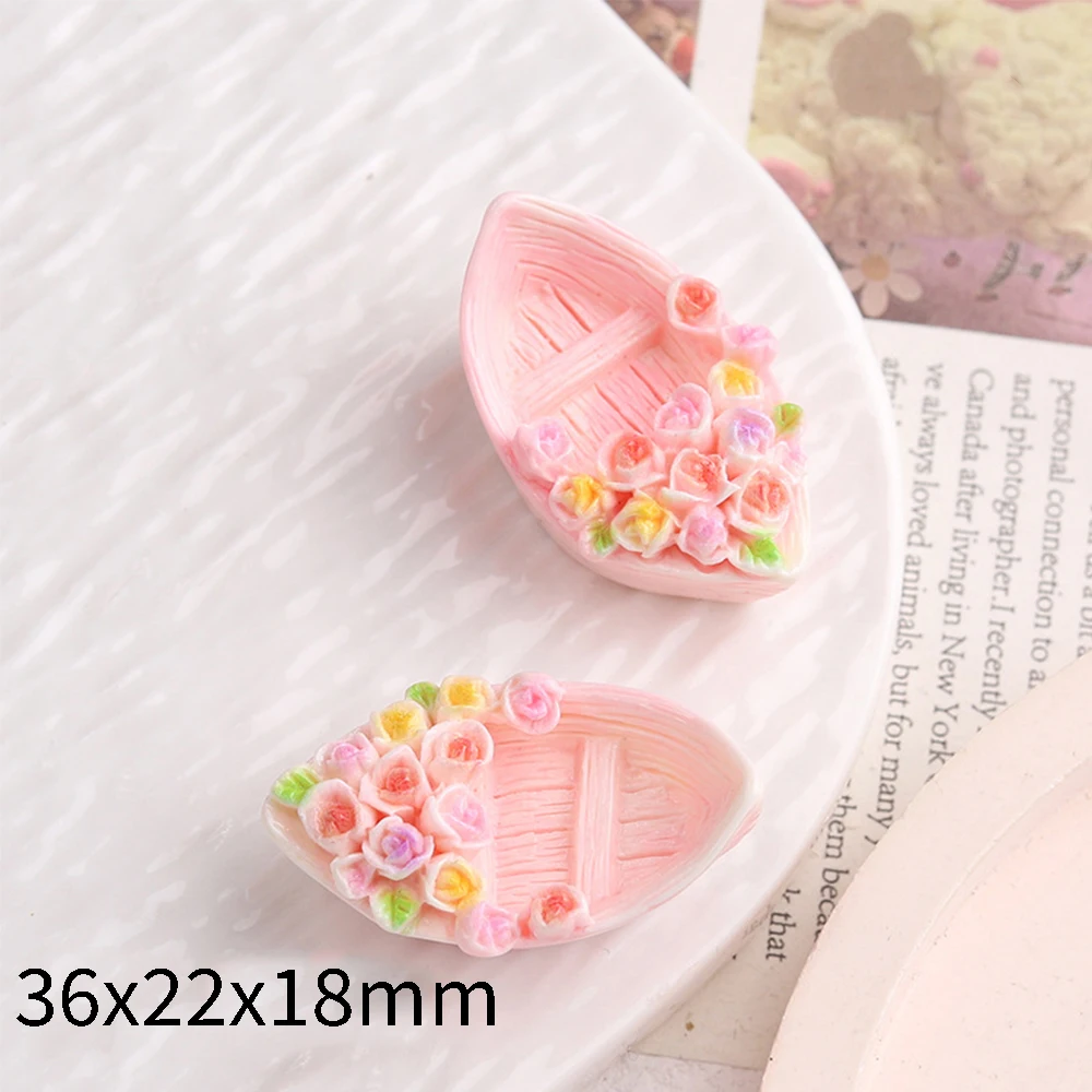 5PCS Shiny Flower Boat Series Miniature Flat Back Resin Cabochons For Hairpin Scrapbooking DIY Home Decor Craft Accessories