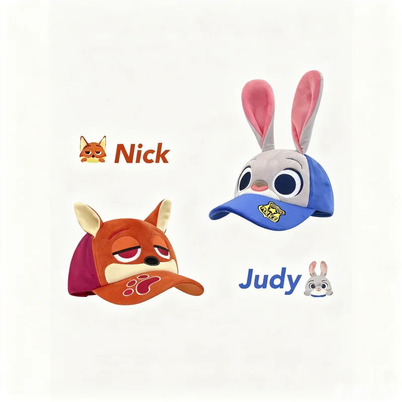 Casquette de baseball en peluche Zootopia Judy Nick, dessin animé mignon, polyvalent, chaud, coupe-vent, extérieur, décontracté, mode Fans, cadeau Surprise