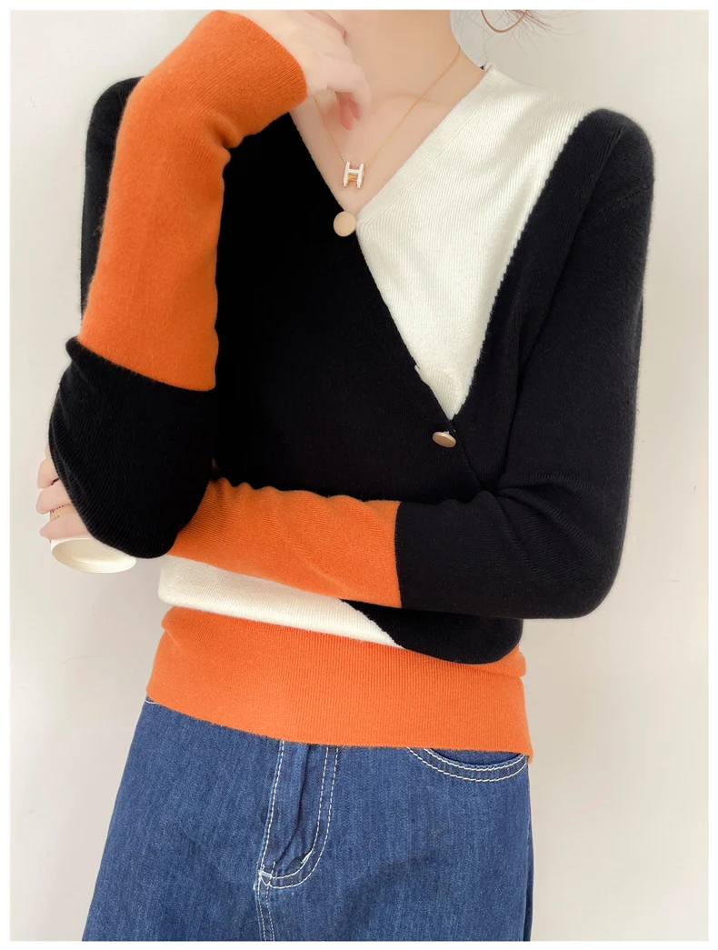 Women Cashmere Sweater Autumn Winter V-neck  Long Sleeve Loose Cashmere Sweater Pullovers Lady Quality Jumper