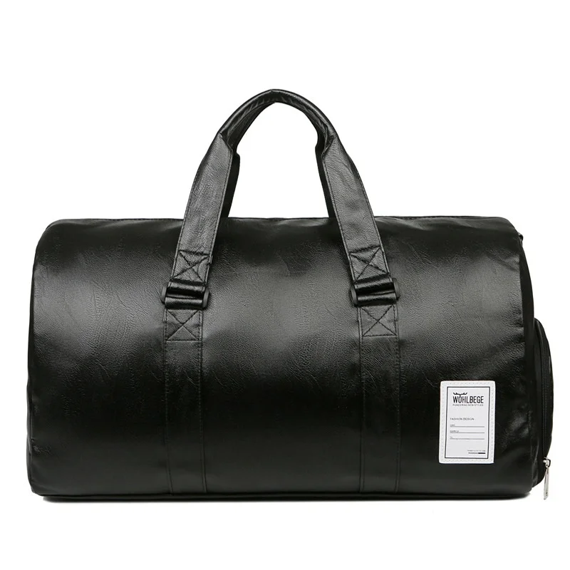 Duffle de viagem de couro PU de grande capacidade Saco impermeável com bolso para sapatos Bagagem de fim de semana Sacola de mão masculina