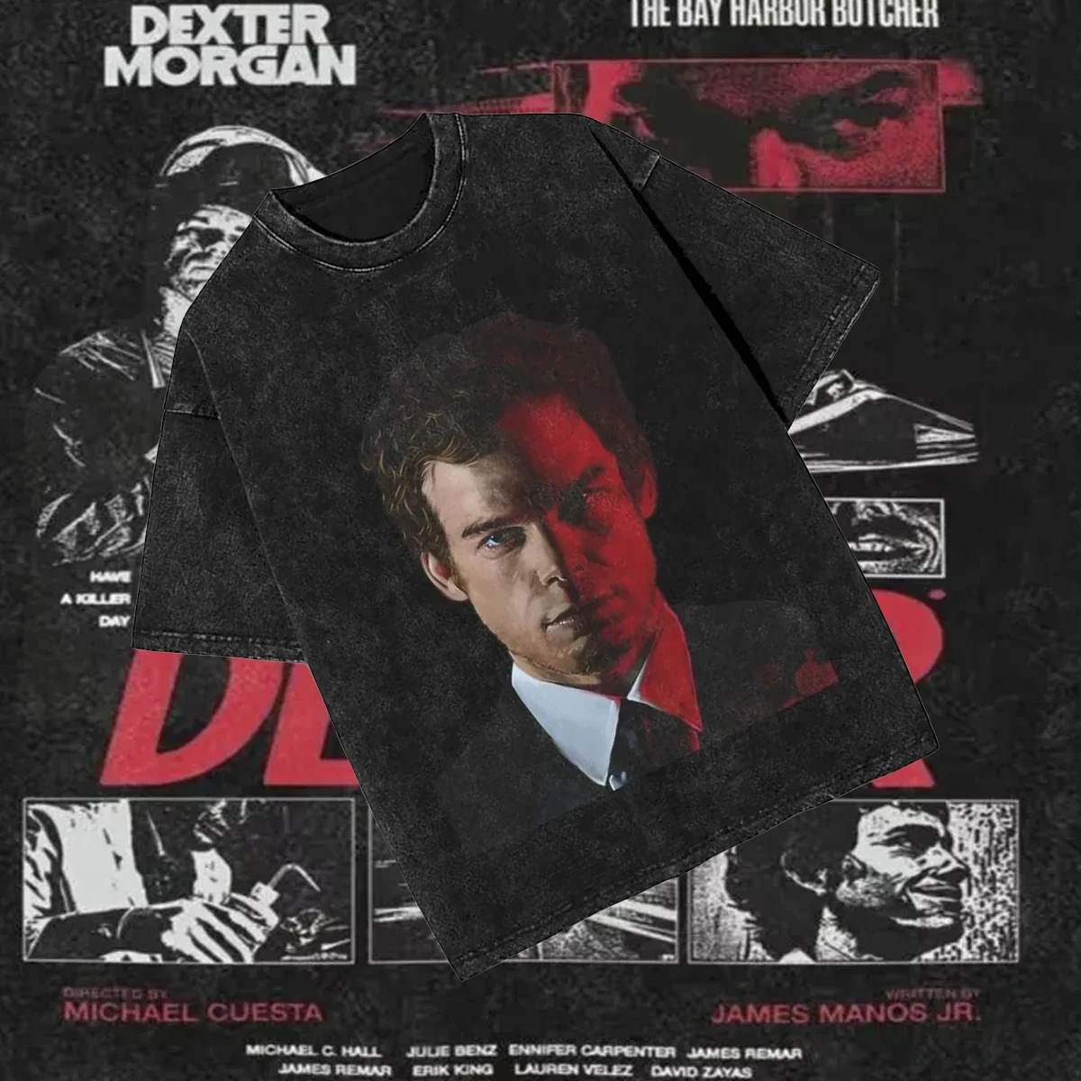 

Горячая ТВ-драма 2025 Dexter Morgan Edition, модная винтажная потертая футболка в стиле ретро со средним пальцем, летние топы, хлопковые мужские и женские рукава