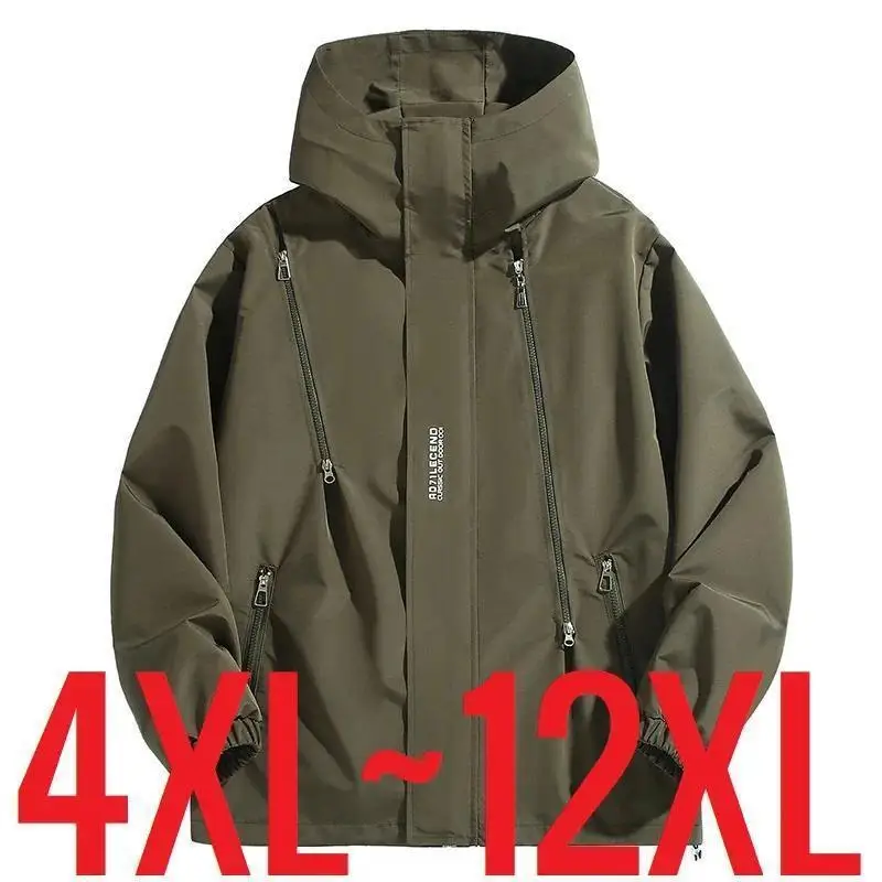 New 2025 Style Big Size 12XL Men's Bomber Jacket Hooded Casual Summer Fashion Universal Fit Other Material 100%