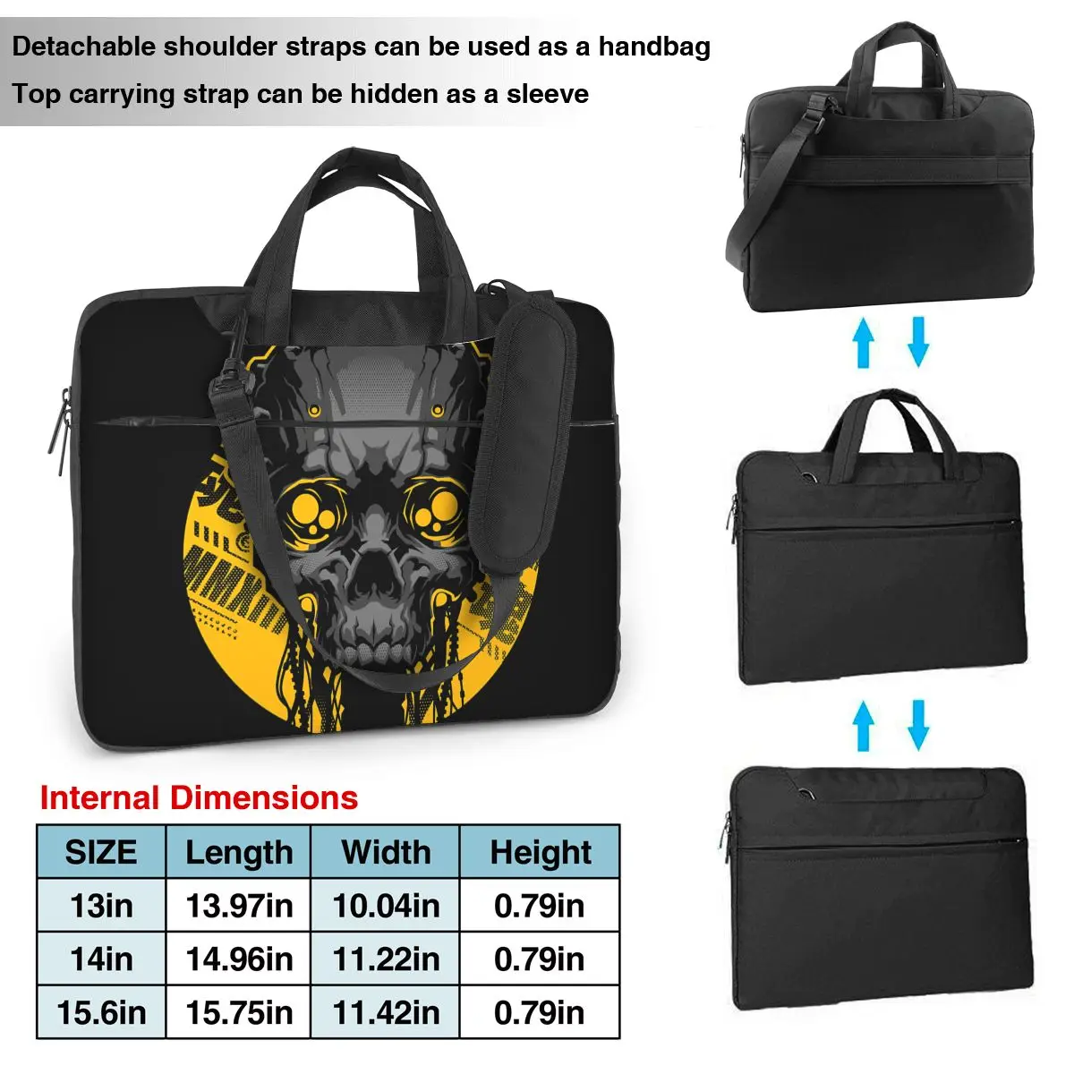 Cyber Skull Laptop Bag Case Protective Vintage Computer Bag Bicycle Crossbody Laptop Pouch