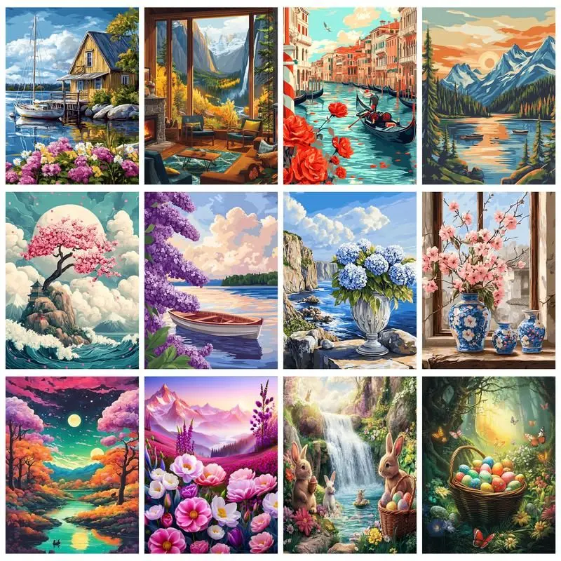 

CHENISTORY DIY Pictures By Numbers Lake Landscape Kits Coloring By Number Flowers Drawing On Canvas HandPainted Gift Home Decor