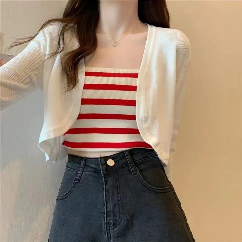 Shrug Top Long Sleeve Open Front Crop Cardigan Sweater Summer Bolero Top Women Teen-girl 90s Y2K Outfit