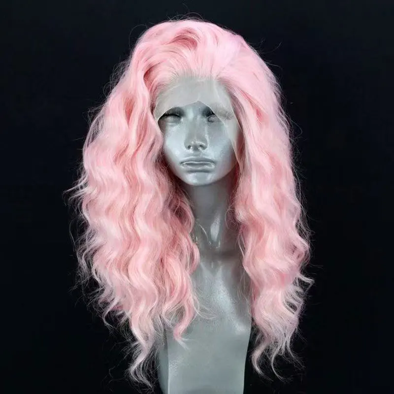 Living Pink Short Water Wave Hair Wig Synthetic 13X4 Lace Front Wigs High Quality Heat Resistant Fiber Hair For Women Cosplay