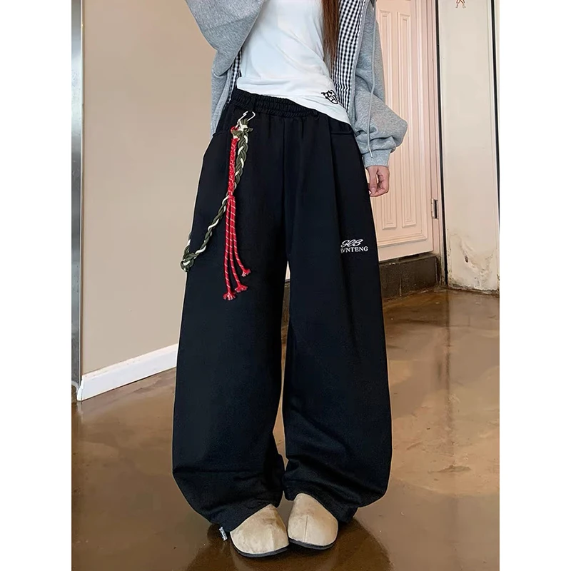 Amerikanische Retro Grau Sport Hosen frauen Herbst Winter High Street Lose Jazz Dance Breite Bein Hosen Casual Hosen Trend