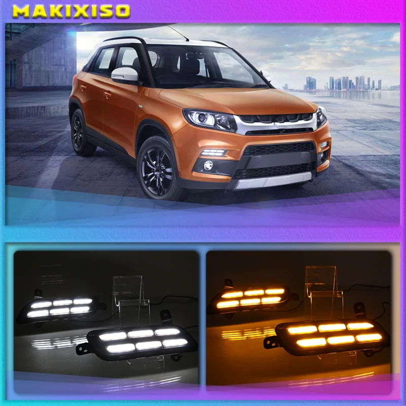 For SUZUKI Vitara brezza 2015 - 2017 LED DRL Daytime Running Lights Daylight with Yellow Turn Signal Styling Light