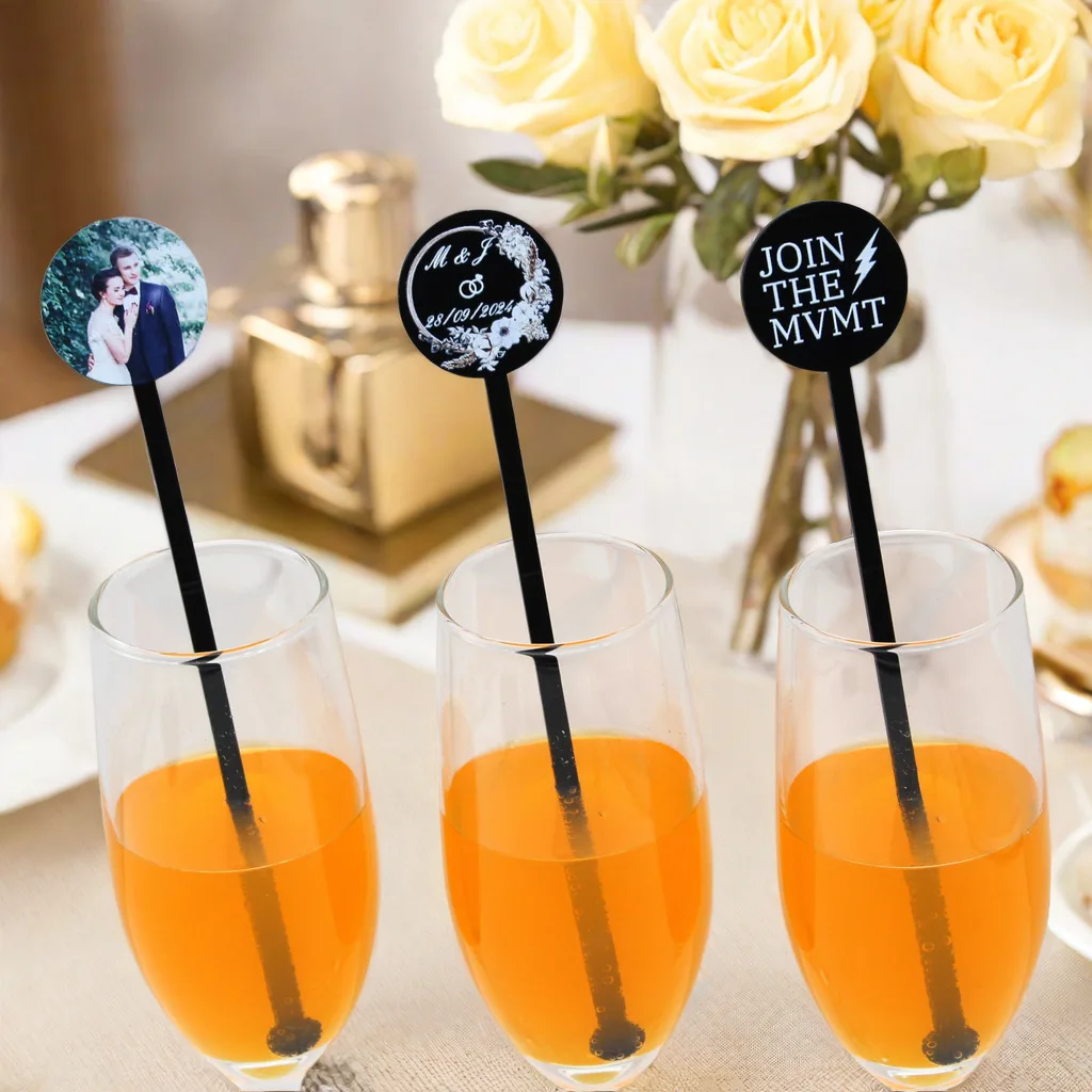 Round Drink Stirrers, Personalized Print Photo, Wedding Decorations, Bachelorette Party, Cocktail Decor, 40, 60, 80, 100Pcs