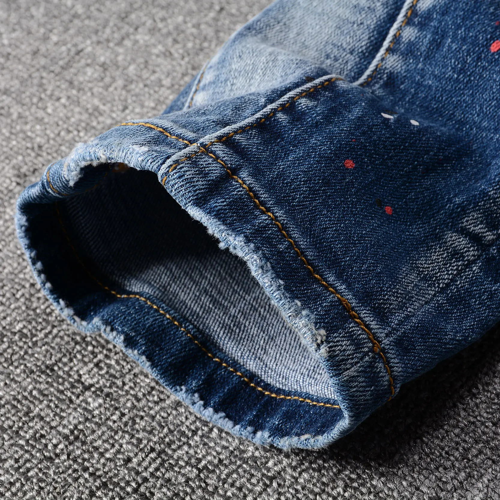 Fashion Designer Men Jeans Retro Washed Blue Elastic Slim Painted Ripped Jeans Men Spliced Hip Hop Vintage Denim Pants Hombre