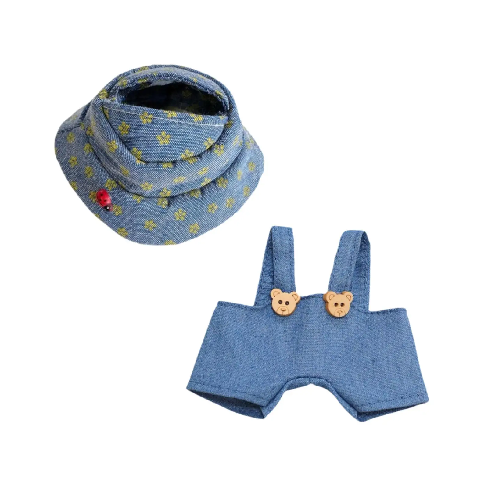 

17cm Plush Doll Clothes Soft Doll Denim Overalls with Hat,Photo Props,Costumes,Dress up Stuffed Animals Clothes Doll Clothing