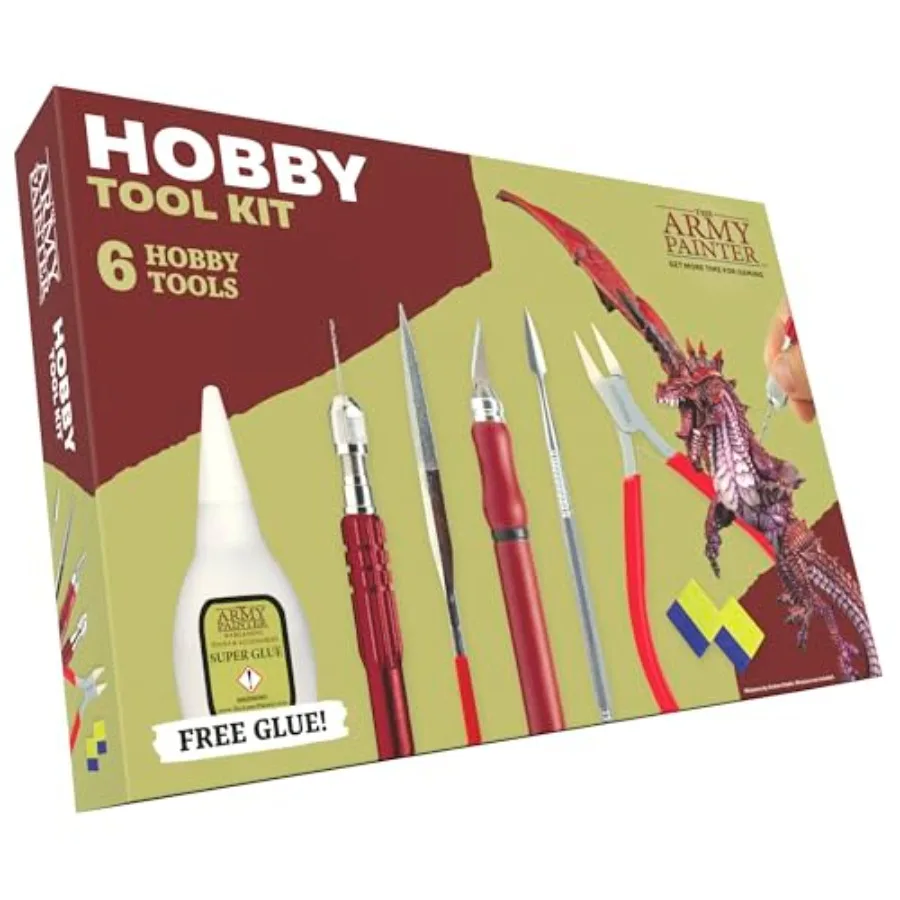 

Comprehensive Hobby Tool Kit with Adhesive and 6 Precision Tools for Warhammer and DND Modeling: Includes Drill with 3 Bits Hob