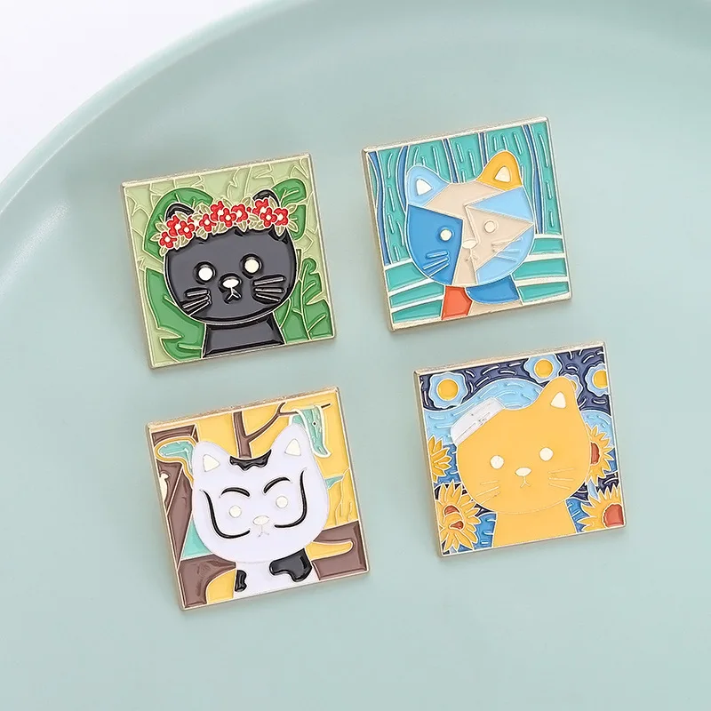 لطيف القط المينا دبابيس الإبداعية النفط اللوحة الفن القط دبوس الكرتون الحيوان بروش معدني الملابس التلبيب شارات مجوهرات هدية للأصدقاء