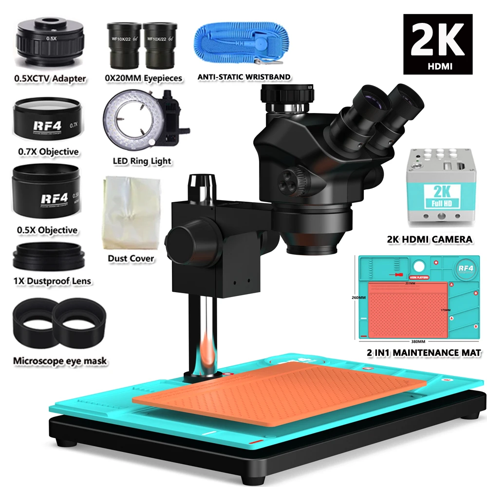 Zoom Simul Focal Trinocular Stereo Microscope1080P 2K 4K HDMI USB VGA Video Camera 0.7X 0.5X Lens For Phone Soldering PCB Repair