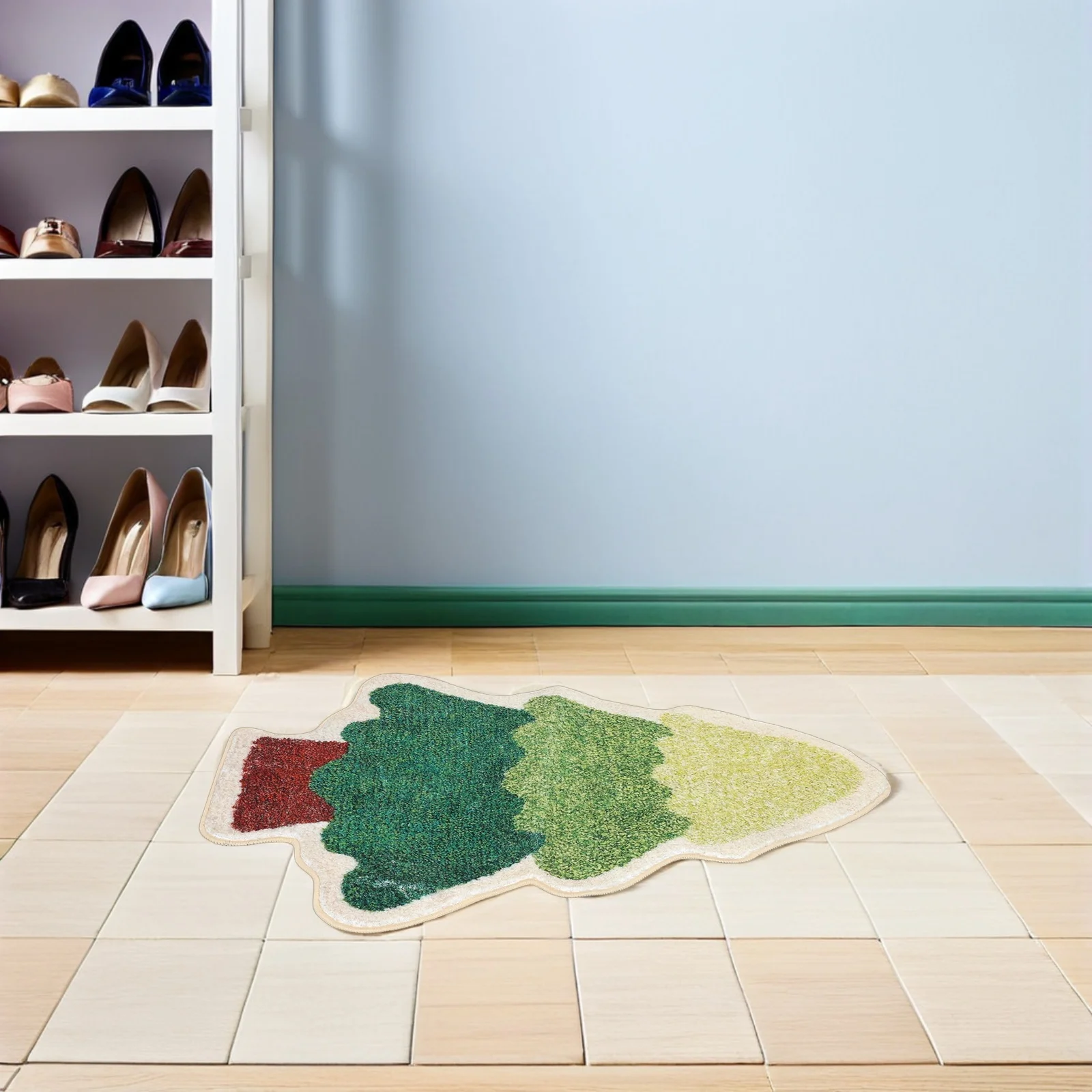 

Christmas Tree Shaped Soft Non Slip Bathroom Mat Xmas Decorative Welcome Rug Cozy Bedroom Floor Carpet Seasonal Holiday Decor