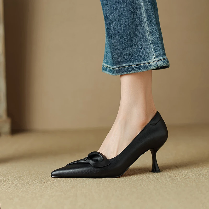 Spring Shoes for Women Pointed Toe Thin Heel Women Pumps Genuine Leather High Heels Women\'s Stiletto Heels Office Ladies Shoes