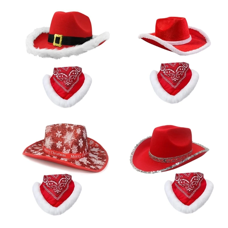 Bride Cowboy Hat and Kerchief with White Brim for Bride Christmas Photo Props