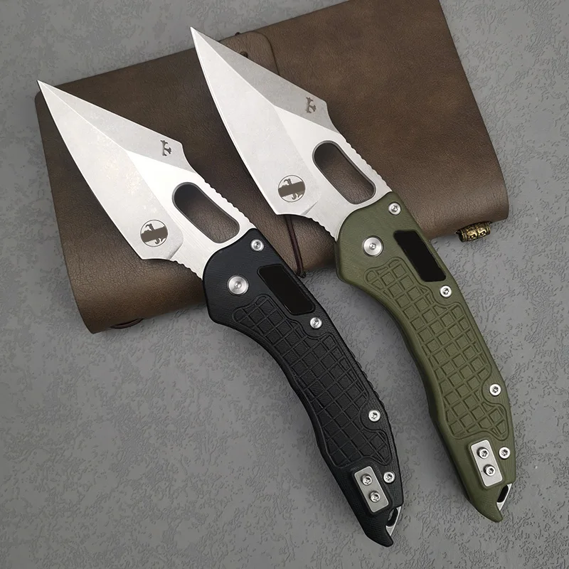 Micro D2 Steel Tech Folding Bldae Stitch Stone Washed Surface Outdoor Knives Survival Folding Knife Pocket EDC Tools G10 Handle