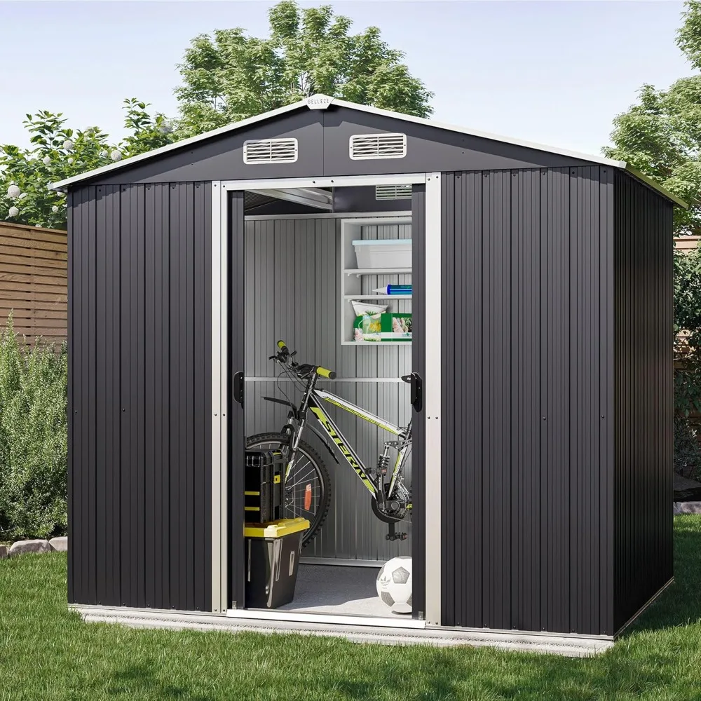 

8 x 6 FT Weatherproof Garden Storage Shed, Reinforced Outdoor Metal Shed with Air Vent and Lockable Door, Storage, Customized
