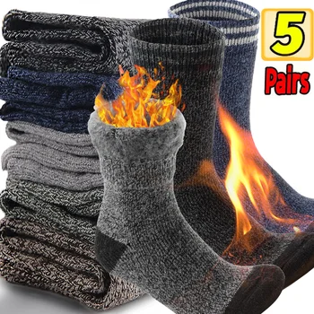 5 pares de calcetines de lana gruesos Unisex hombres toalla de alta calidad mantener caliente calcetines de invierno calcetines de algodón de Navidad tamaño térmico 36-45