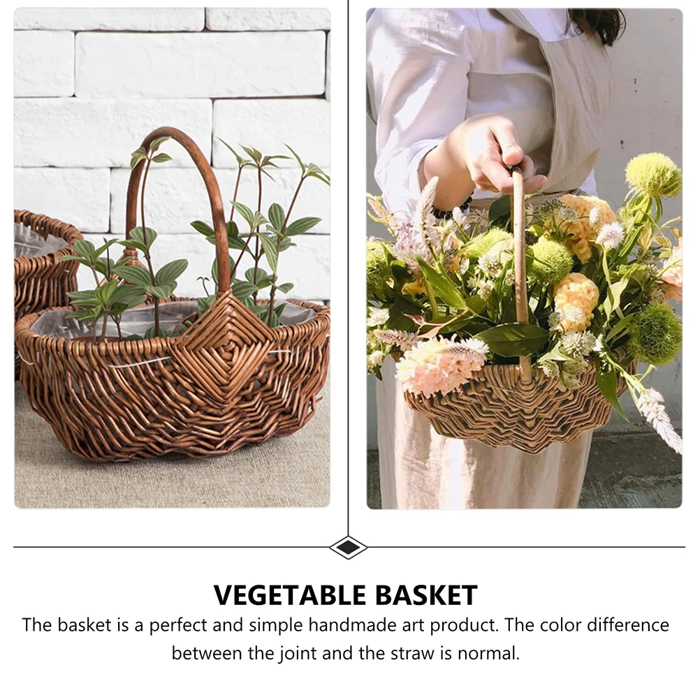 

1pc Hand-Woven Wood Fruit Basket Storage Vegetable Bread Easter Basket For Home Decor Garden Flower Pot Dried Flowers Display