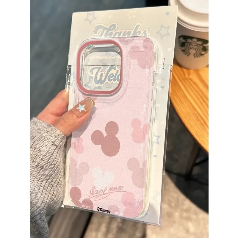 Mickey Minnie Disneys Pink Bow Clear Space Phone Case For iPhone 11 12 13 14 15 16 Pro Max Mini X Xs XR 8 plus Transparent Cover