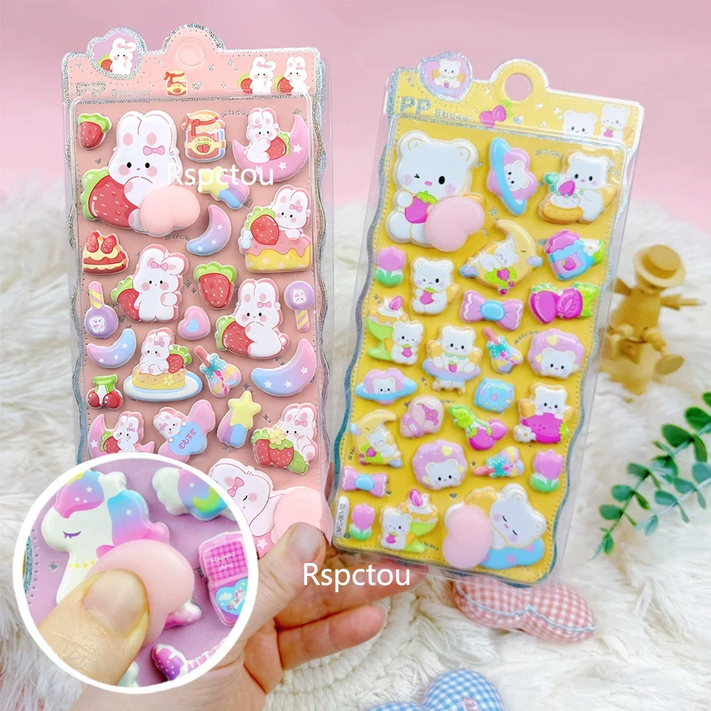 

1/4pcs Cartoon Cute Animal Butt Stickers Rabbit Bear 3D Puffy Squishy Stress Relief Decal for Phone Diary Decoration Sticker Toy