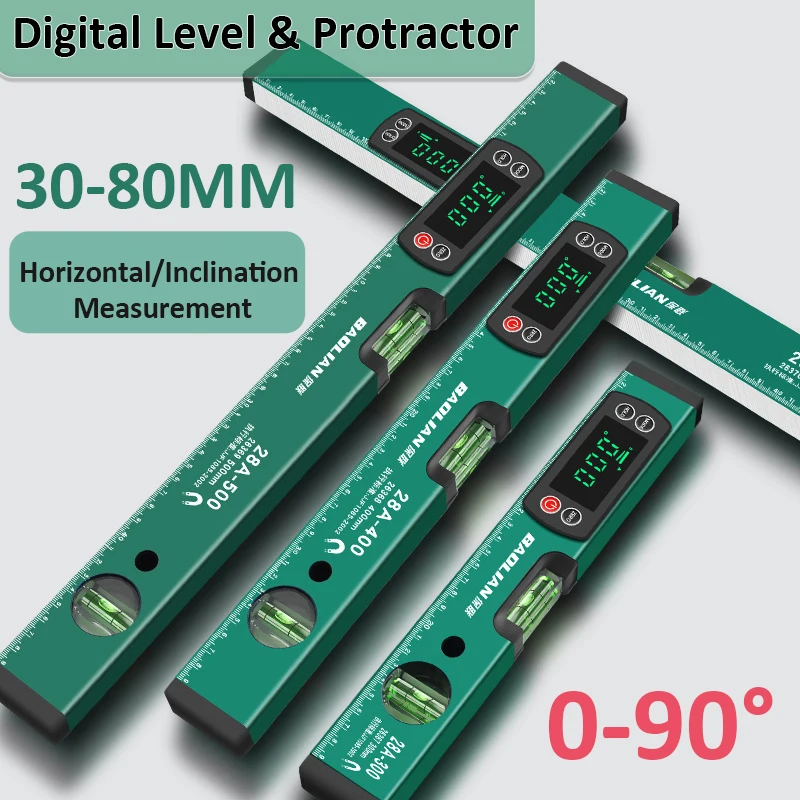 

Digital Protractor Angle Finder 30-80mm Inclinometer with LED Display Magnetic Electric Level 0°-90° Vertical/Horizontal Measure
