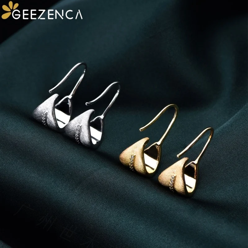 GEEZENCA Real 925 Silver Cubic Zirconia Brushed Curved Leaf Shape Small Earrings Clearance Limited Stock First Come First Get