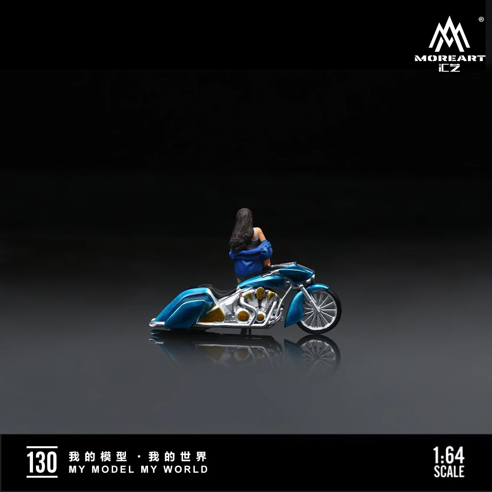 MoreArt  mini 1/64 Blue Wild Motorcycle pretty girl resin action figure set