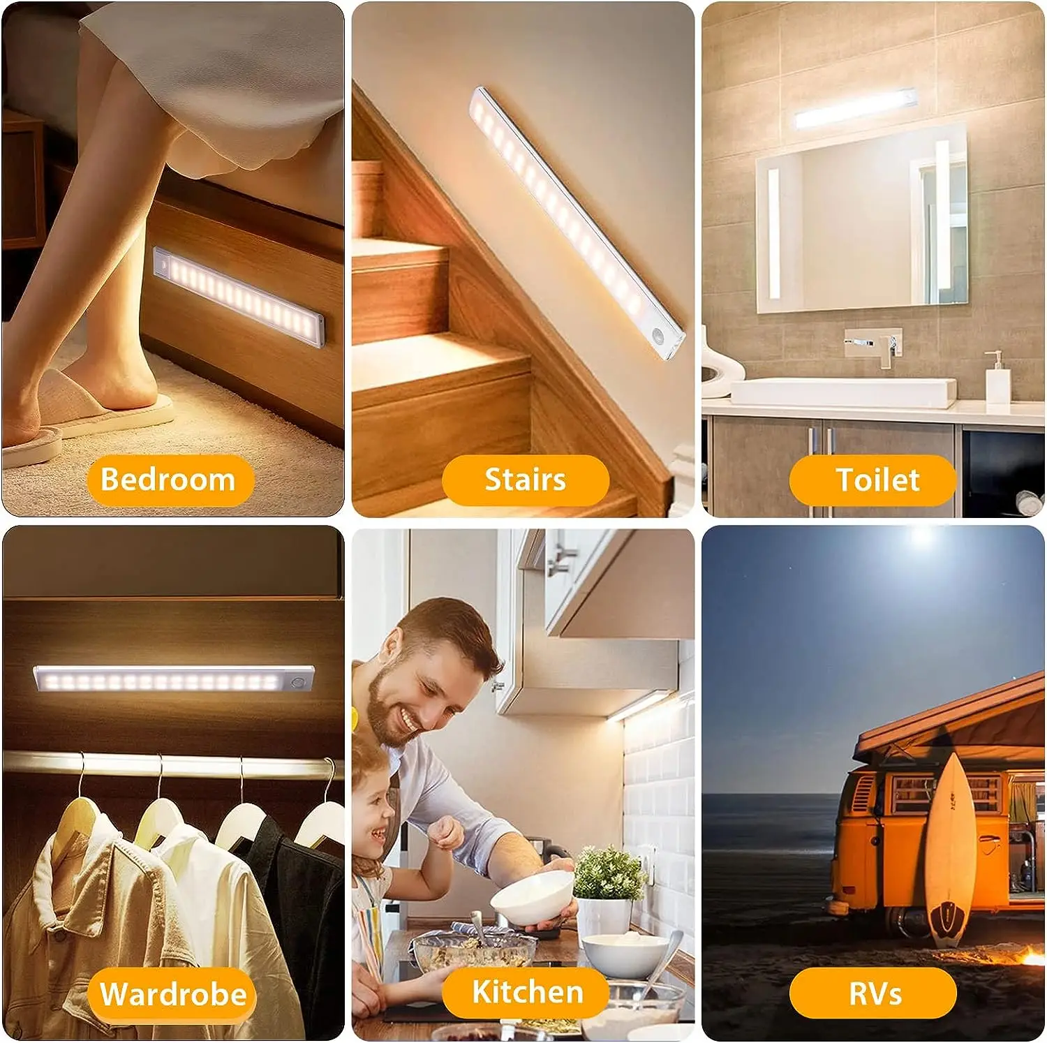 Night Light Motion Sensor LED USB Rechargeable 1000mAh Battery Cabinet Lamp 3 Colors Dimming For Bedroom Kitchen Light