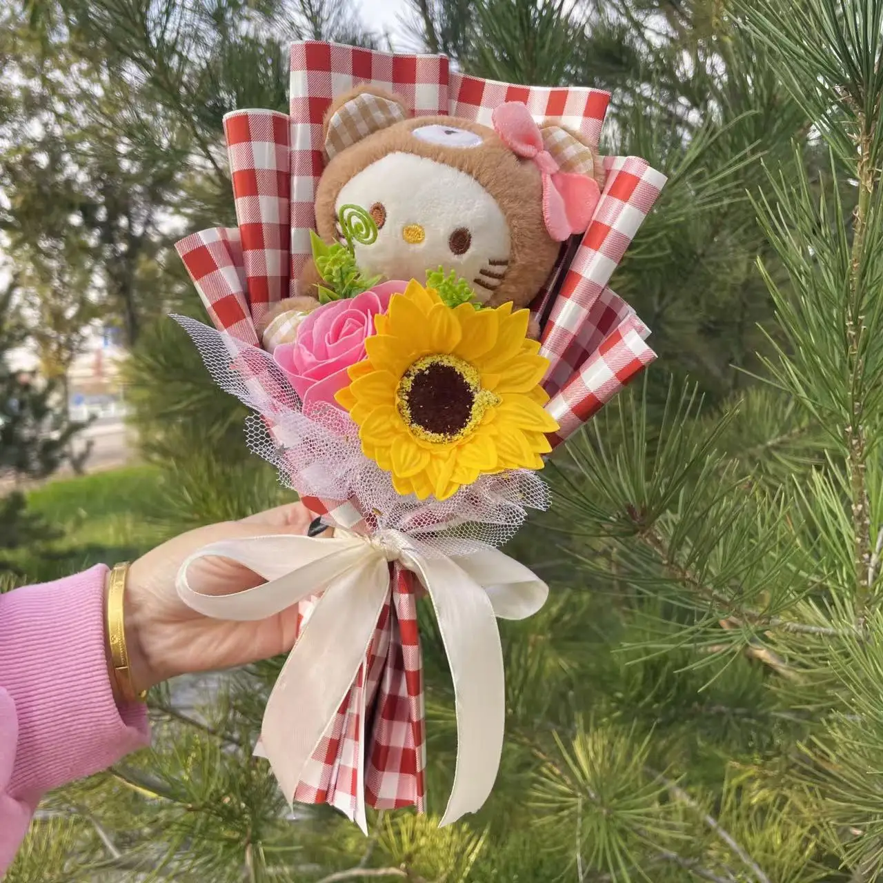 Minha melodia kuromi cinnamoroll olá kitty boneca de pelúcia brinquedos criativo artesanal sanrio buquê dia dos namorados presentes de formatura de natal