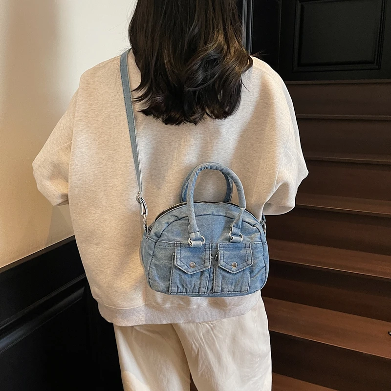

Vintage Washed Denim Women's Bag New Jeans Shoulder Bag Cowboy Handbag Canvas Messenger Bag Y2K Eco Bag Korean Bowling Pockets