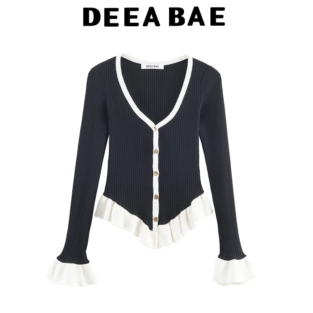 

DEEABAE французский ретро вязаный свитер с v-образным вырезом и длинными рукавами, осенний новый корейский облегающий топ и утягивающий низ