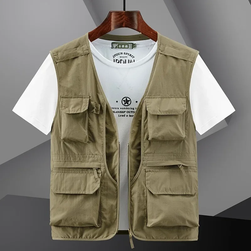 Gilets en cuir multi-poches pour hommes, veste de travail en fibre, coupe-vent masculin, vêtements de luxe, chasse au printemps