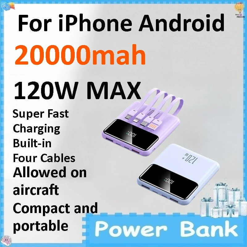 20000mAh 120W Super Fast Charging Mini Portable Power Bank External Battery for IPhone Android